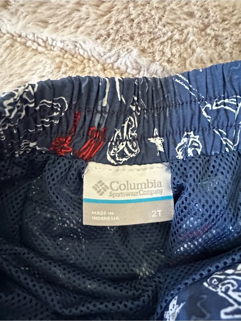 Cat & Jack Coral Shark Swim Shorts with Blue Drawstring